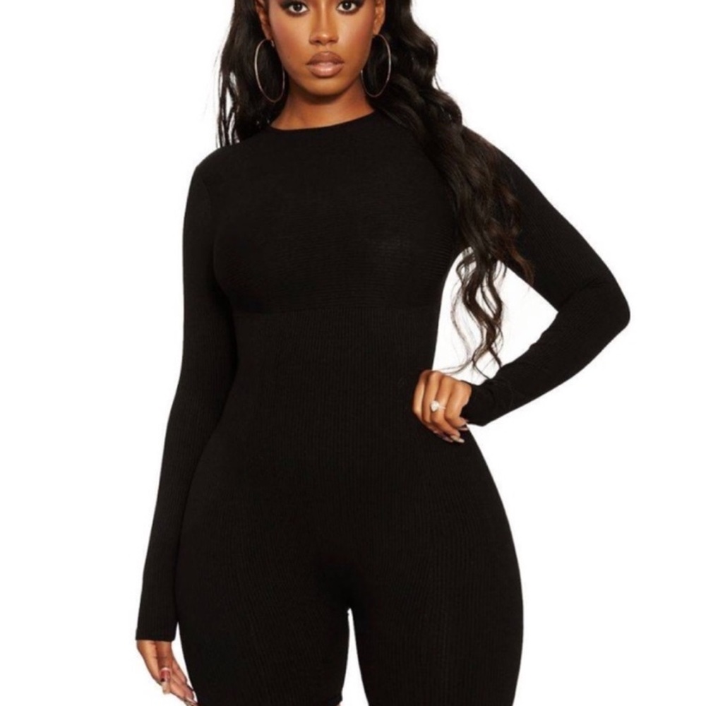 Naked Wardrobe Black Long Sleeve Jumpsuit with Shorts